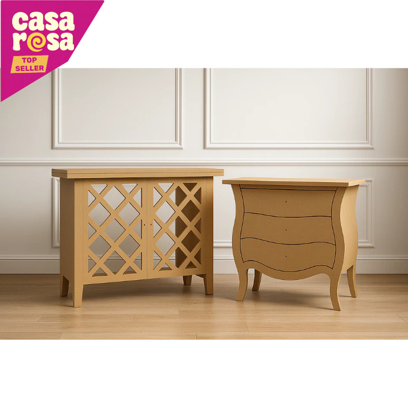 Kit 2 Mesa MDF Boiserie G – Cômoda Provençal com 3 Gavetas Fake p/ Festa e Mesa do Bolo