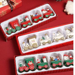 Enfeite Trem Madei 4 VAGOES de Natal,Decorações Presentes de Férias para Crianças,22,3X7,2X2.8CM