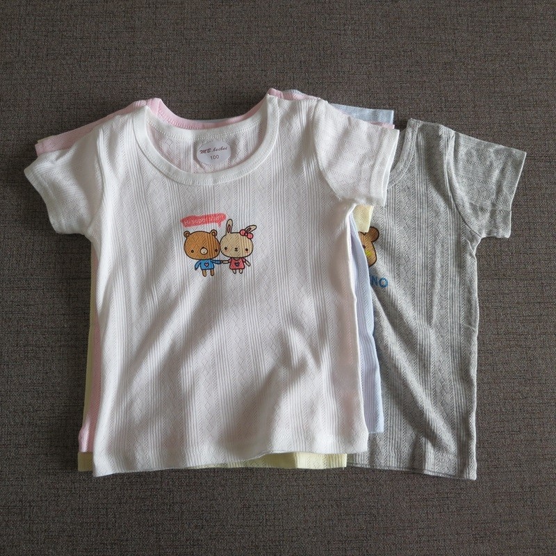 Crianças de manga curta meninos meninas bebê puro algodão malha de manga curta camiseta não fluorescente macio estilo ve