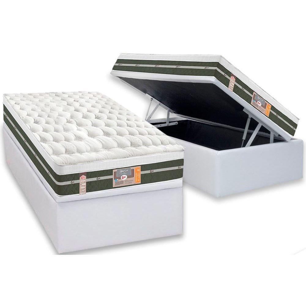 Conjunto Box Baú Solteiro: Colchão Molas Castor Bonnel Silver Star Air + Base CRC Courano White(88x188)