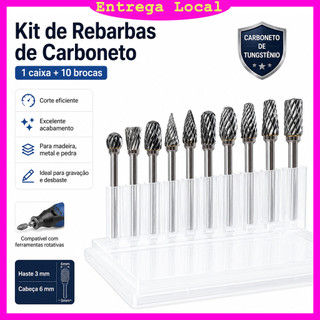 Kit Lima Rotativa Tungstênio 10 Pontas para Rebarbar Lixar Gravar Polir Metal Madeira
