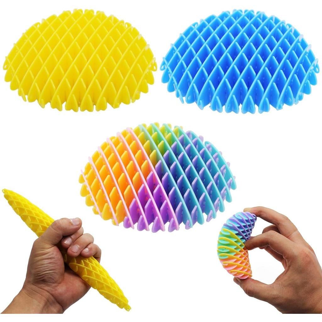 Pacote com 3 Brinquedos Anti-estresse em Forma de Lagarta, Brinquedos de Malha Elástica, Brinquedo Flexível em Forma de