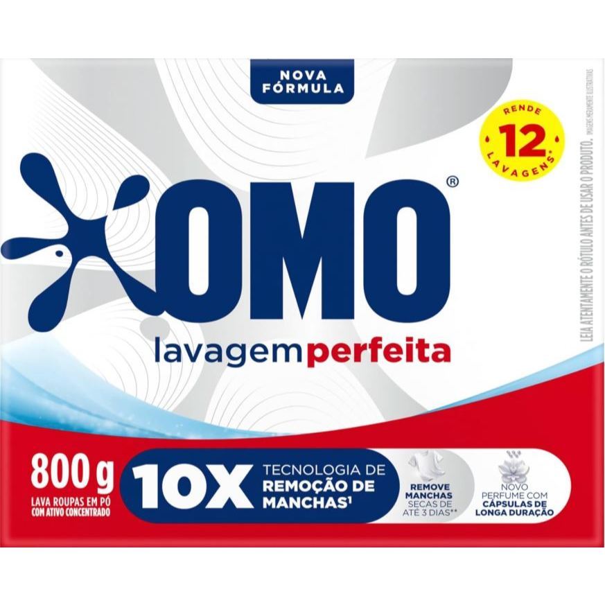 OMO Sabão Em Pó Lavagem Perfeita 800G 10x remoção de machas