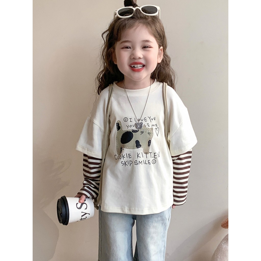 Meninas crianças listrado manga comprida camisa de fundo t meninas bebê primavera primavera camiseta