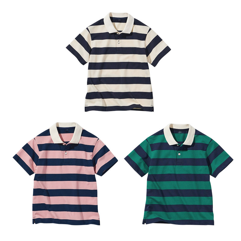 Verão meninos listrado camisa polo de manga curta camiseta puro algodão frisado malha lapela camiseta infantil meio-