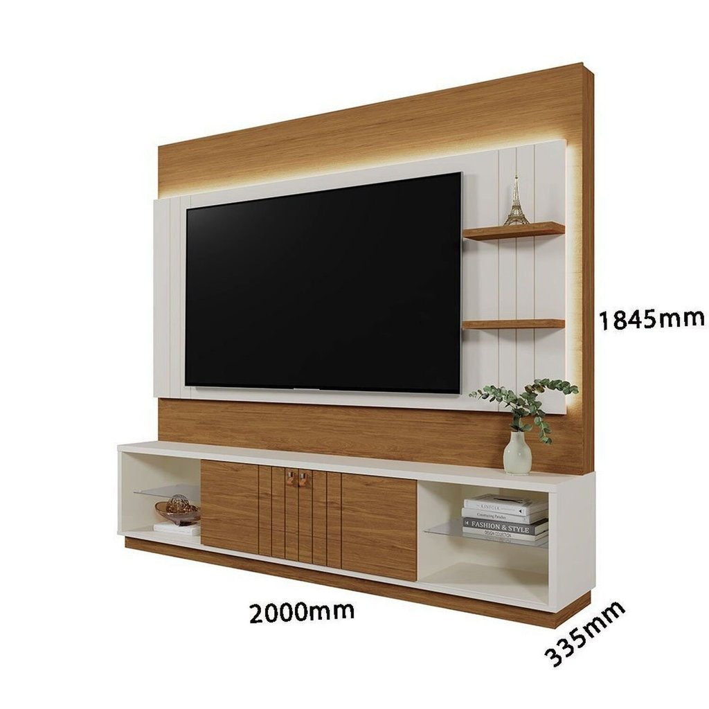 Estante para TV até 65 Polegadas com LED Frisado MDF 184,5x200cm Bege Guaíba Off White/Amêndoa · foto 2