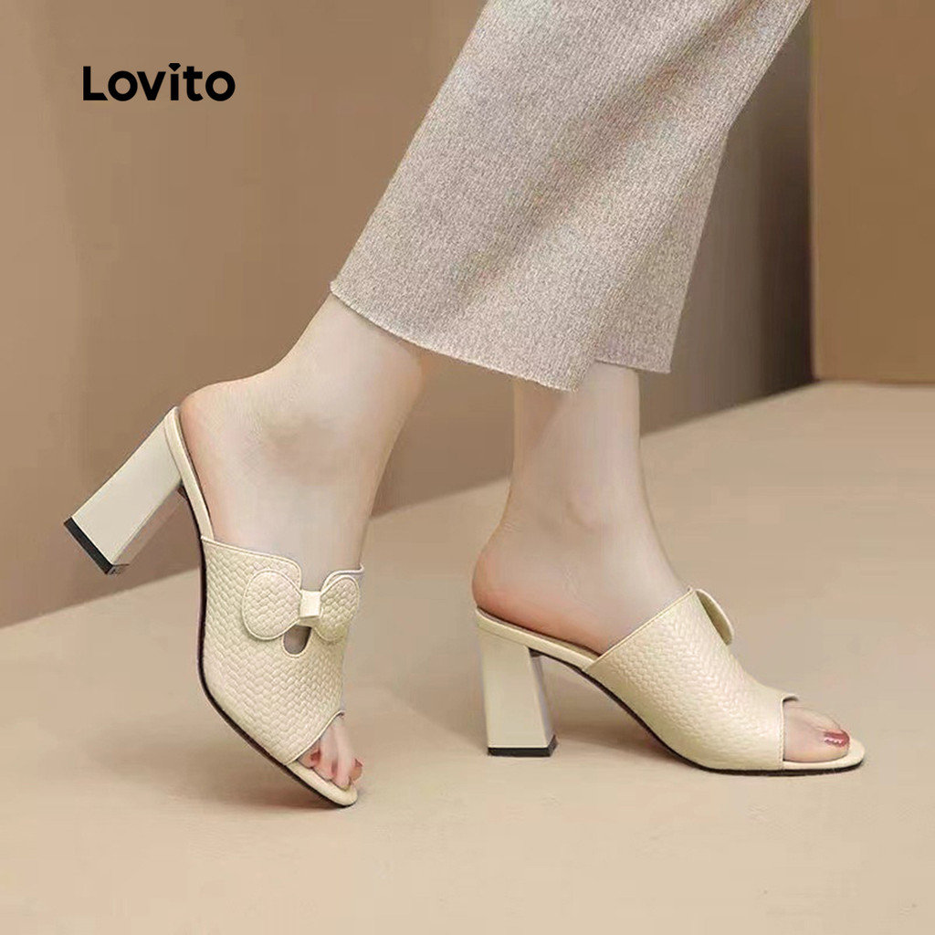 Lovito Sapatos De Salto Alto Elegantes Para O Escritório Estilo Coreano Simples E Para Todas As Estações Na Cor Off-white Para Mulheres LFA85024