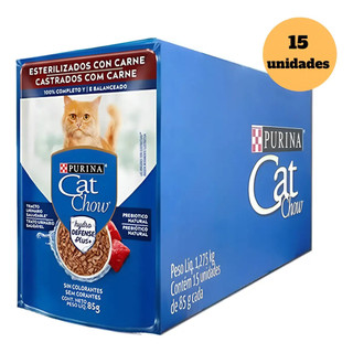 Ração Úmida Gatos Cat Chow Carne Castrado Sachê 85g 15un