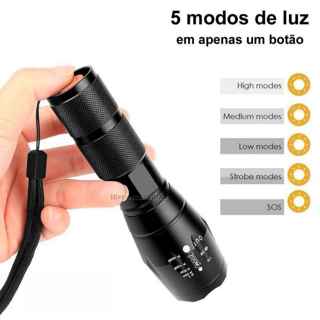 Lanterna Tática Com Zoom Militar X900 Profissional Aventura Na Selva