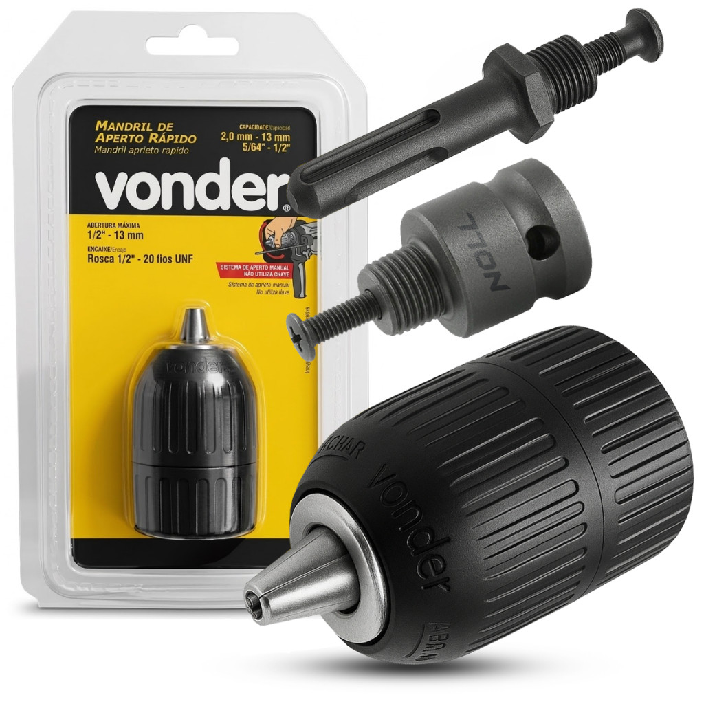Kit Mandril de Aperto Rápido + Adaptadores a Sua Escolha Sds Plus de 1/2 Ou de Impacto 1/2 Quadrado