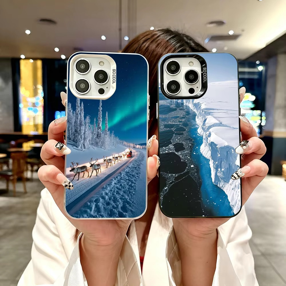 Antártica Cenário De Neve Cor Prata IMD Capa De Telefone Para Samsung Galaxy S26 S25 Ultra Plus S24 FE A57 A37 A17 A07 A