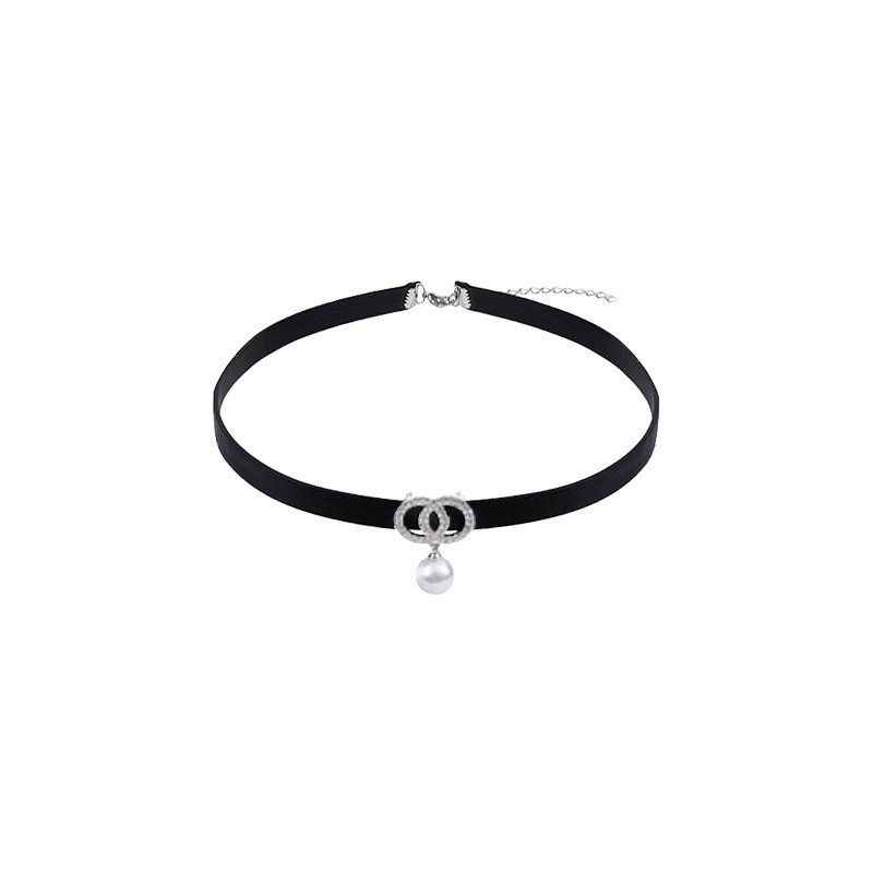 Limão preto gargantilha pérola colar temperamento High-End colar nicho doce estilo legal colar pescoço cinta
