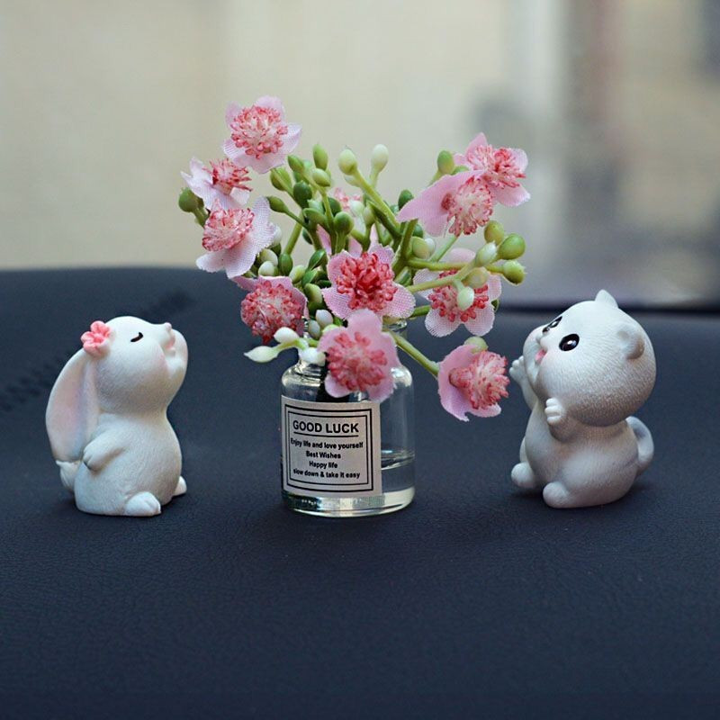 Para Consulte A Descrição Decoração De Interiores De Automóveis Carro Mini Coelho E Flor De Simulação Acessórios