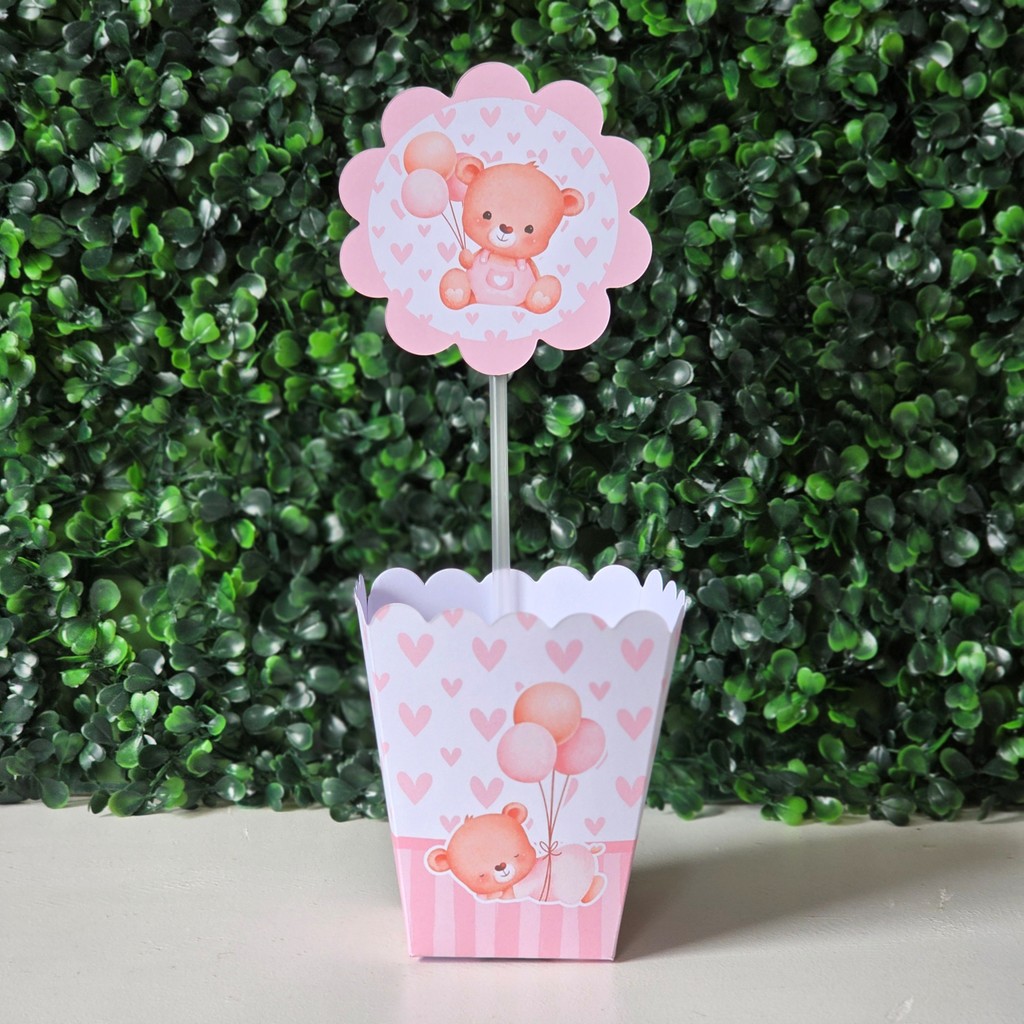 Centros de mesa URSINHA ROSA CHÁ DE BEBE FRALDAS festa infantis lembrancinhas aniversario decoração personalizados