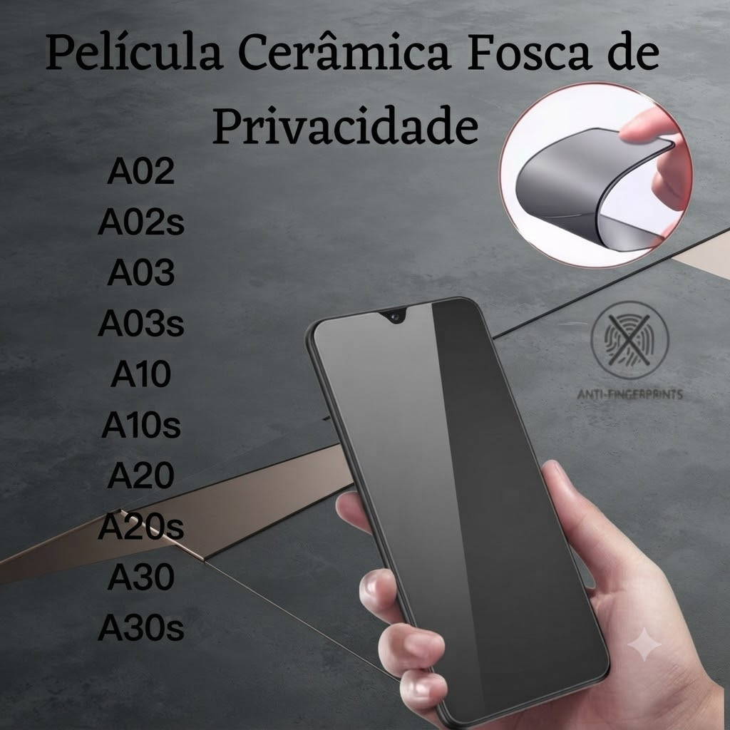 Película Cerâmica Fosca Privacidade para Samsung A02 A02s A03 A03s A10 A10s A20 A20s A30 A30s