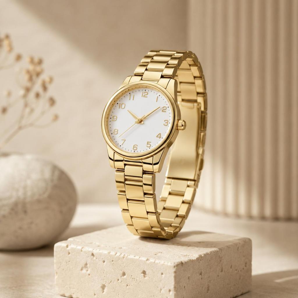 Relógio de Pulso Analógico Unissex Quartz Pulseira Metálica Dourado ou Prata Mostrador Branco Clássico