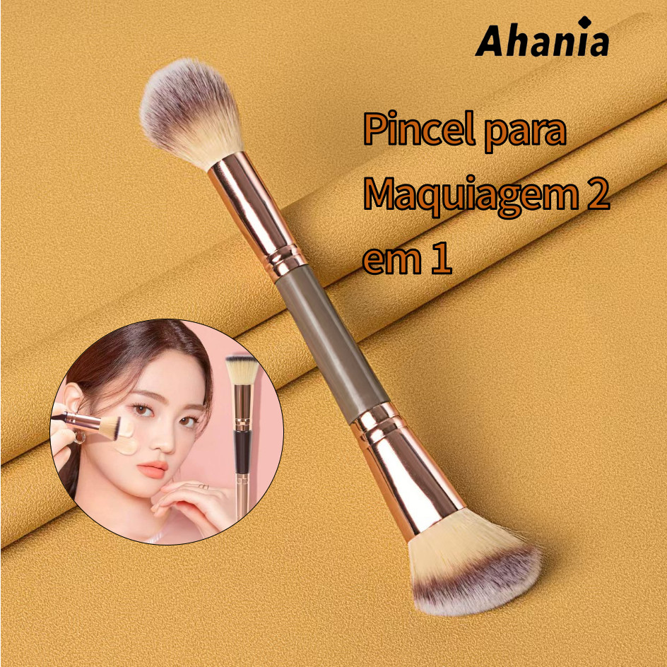 Pincél para Maquiagem Profissional e Iniciante de Ponta Dupla com Cerdas Macias, para Contorno, Blush,Iluminador e Base