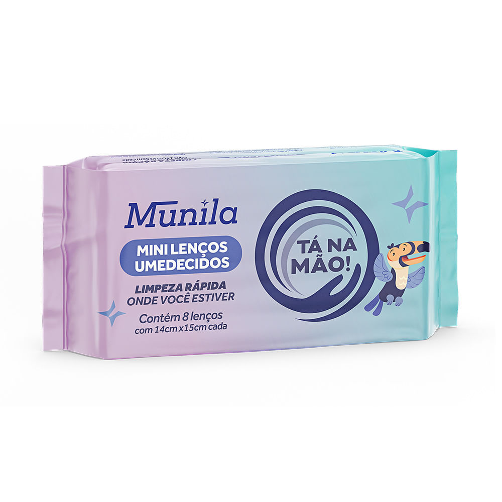 Mini Lenço Umedecido Munila Tá na Mão Limpeza Rápida 8 Unidades