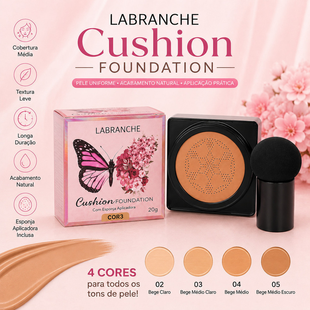BB Cream Cushion Labranche Base Facial com Esponja Cogumelo Alta Cobertura Longa Duração