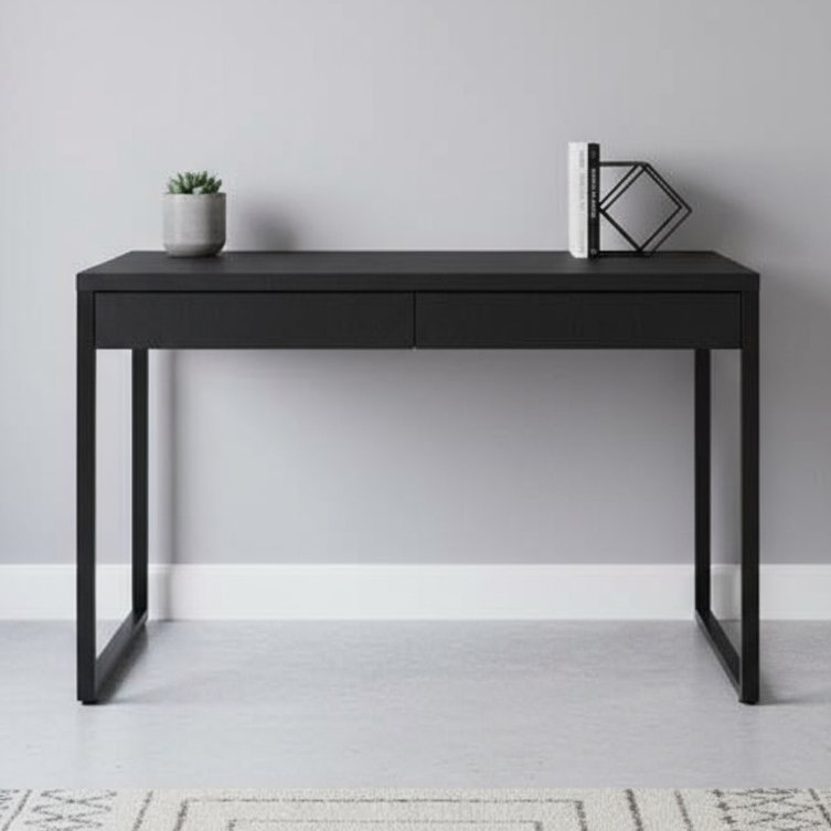 Escrivaninha Mesa Escritório Kuadra 2 Gavetas 120cm Industrial Preto Ônix Preto Onix