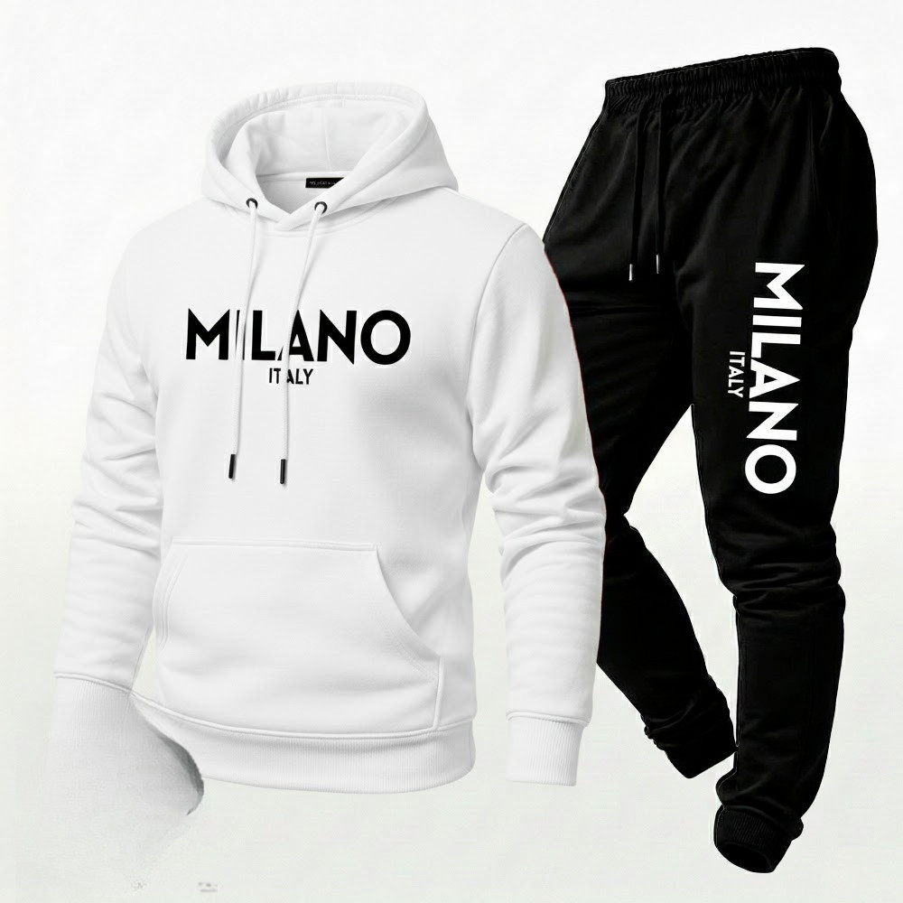 Conjunto Moletom Unissex Estampado Milano Italy Calça Moletom e Blusa Com Capuz Bolso Canguru - Qualidade Premium