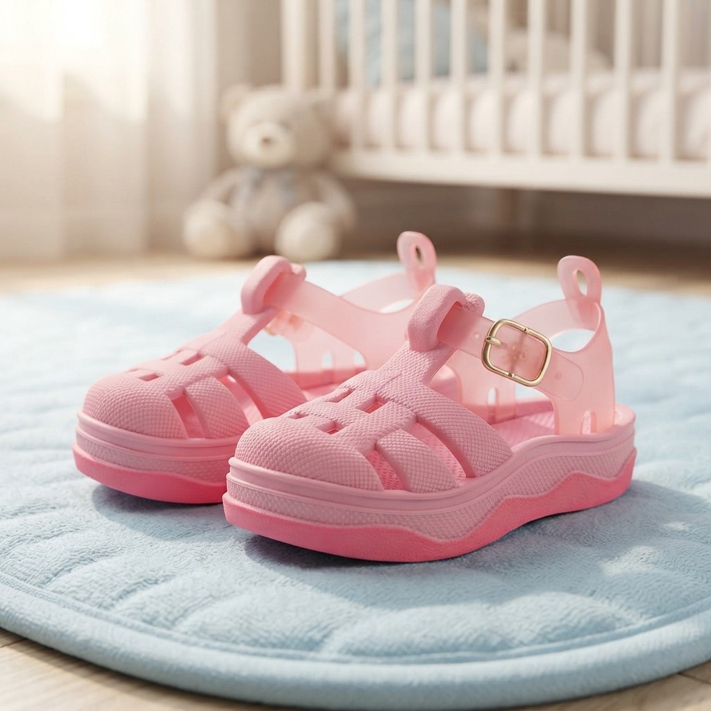 Sandália Bebê Menina Bico Fechado Rosa Fivela Sola Alta Protege Dedinhos Verão Baby