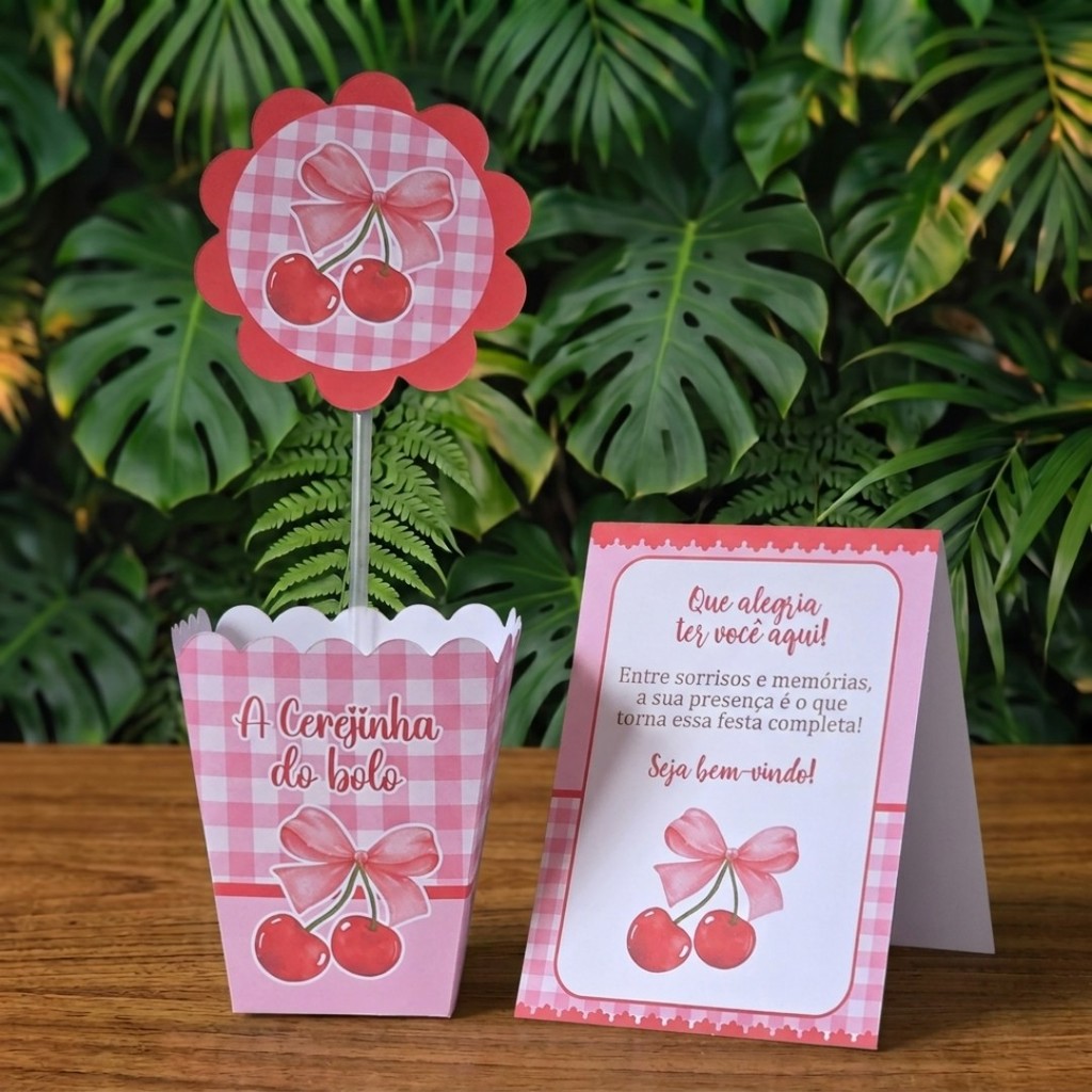 Centros de mesa + Plaquinhas CEREJINHA ROSA CEREJA lembrancinhas personalizadas mimos aniversario infantil decoração