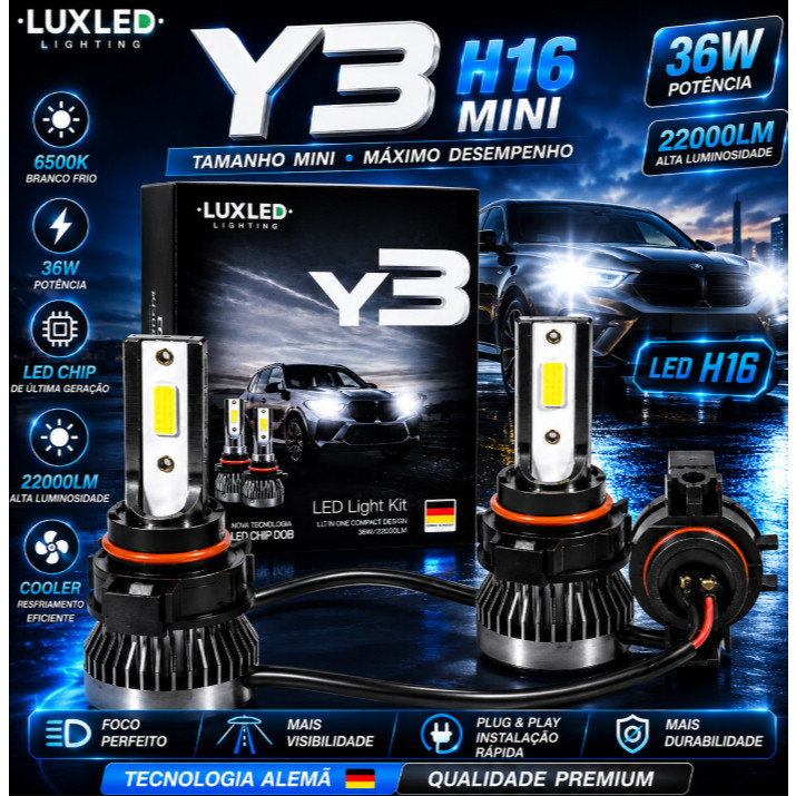 Par Lâmpadas Led H16 Mini 22000lm 36w 6500k Automotiva