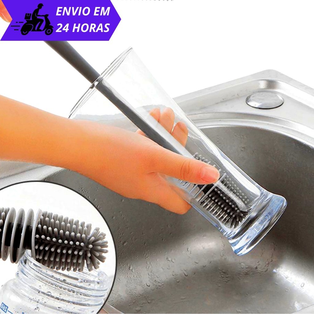 KIT 2 Escovas para Mamadeira Garrafas Térmicas Jarras e Copos Limpeza Cozinha e Restaurante
