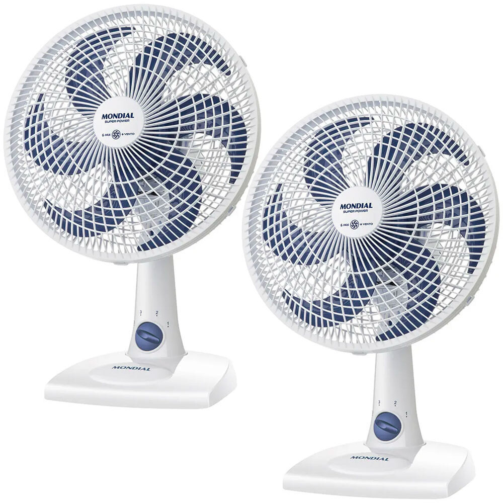 Kit 2 Ventiladores de mesa 30 cm 6 pás 3 velocidades Super Power VSP-30-W Mondial