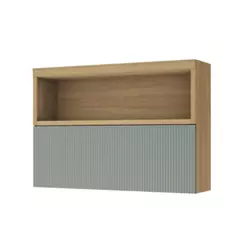 Armário Aéreo p/ Cozinha Marquesa c/ Nicho e 1 Porta Basculante Ripada 120cm Nature/Verde - Nesher