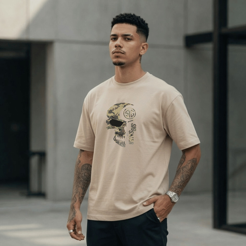 Camiseta Masculina Estampada Caveira Sig 100% Algodão Premium Camisa Blusa Homem Academia Confortavel Plus Size