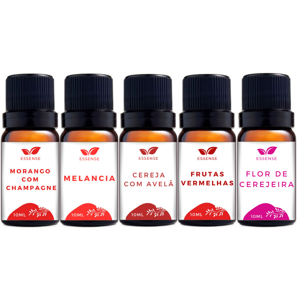 5 Essências Melancia Cereja com Avela Frutas vermelhas Morango Flor de Cerejeira Óleo Essencial 10ml