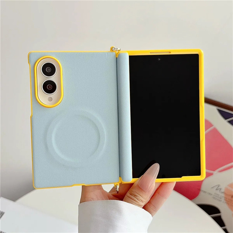 Luxo Contraste Cor Couro Magnético Caso Para Samsung Galaxy Z Fold 8 Dobradiça L