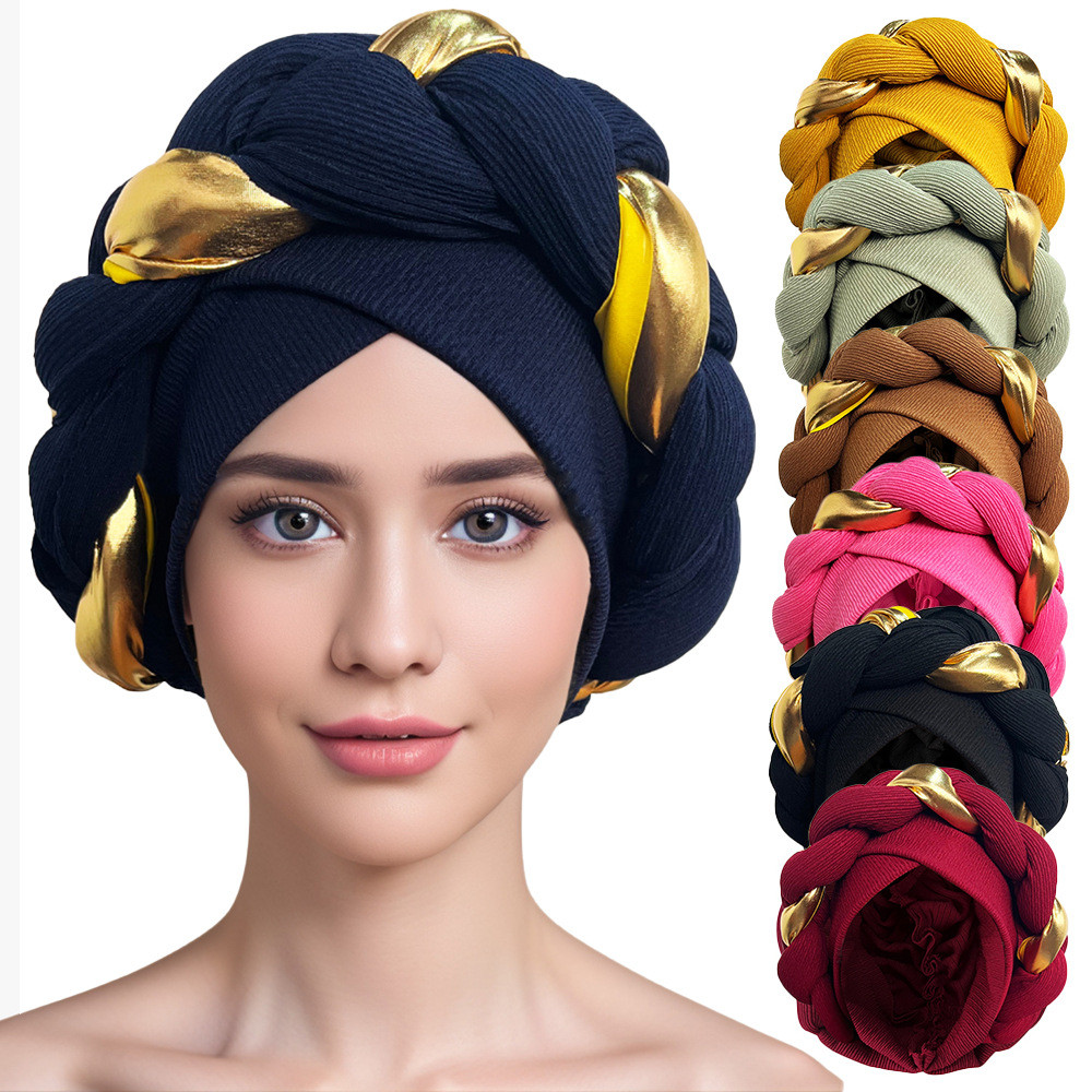 [Estoque pronto] Torção cor combinando lenço étnico senhoras torção cruz chapéu moda pronto estoque grosso trança bandan