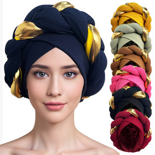 [Estoque pronto] Torção cor combinando lenço étnico senhoras torção cruz chapéu moda pronto estoque grosso trança bandan