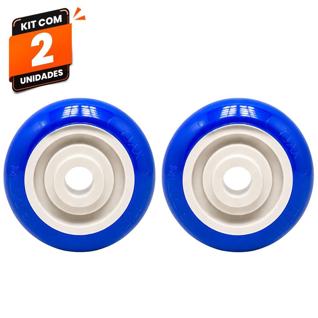 Kit 2 Rodas Rodinhas Carrinho Supermercado Mercado Ajax 3" PVC Azul 80kg Alta Resistência para Carrinhos Comerciais