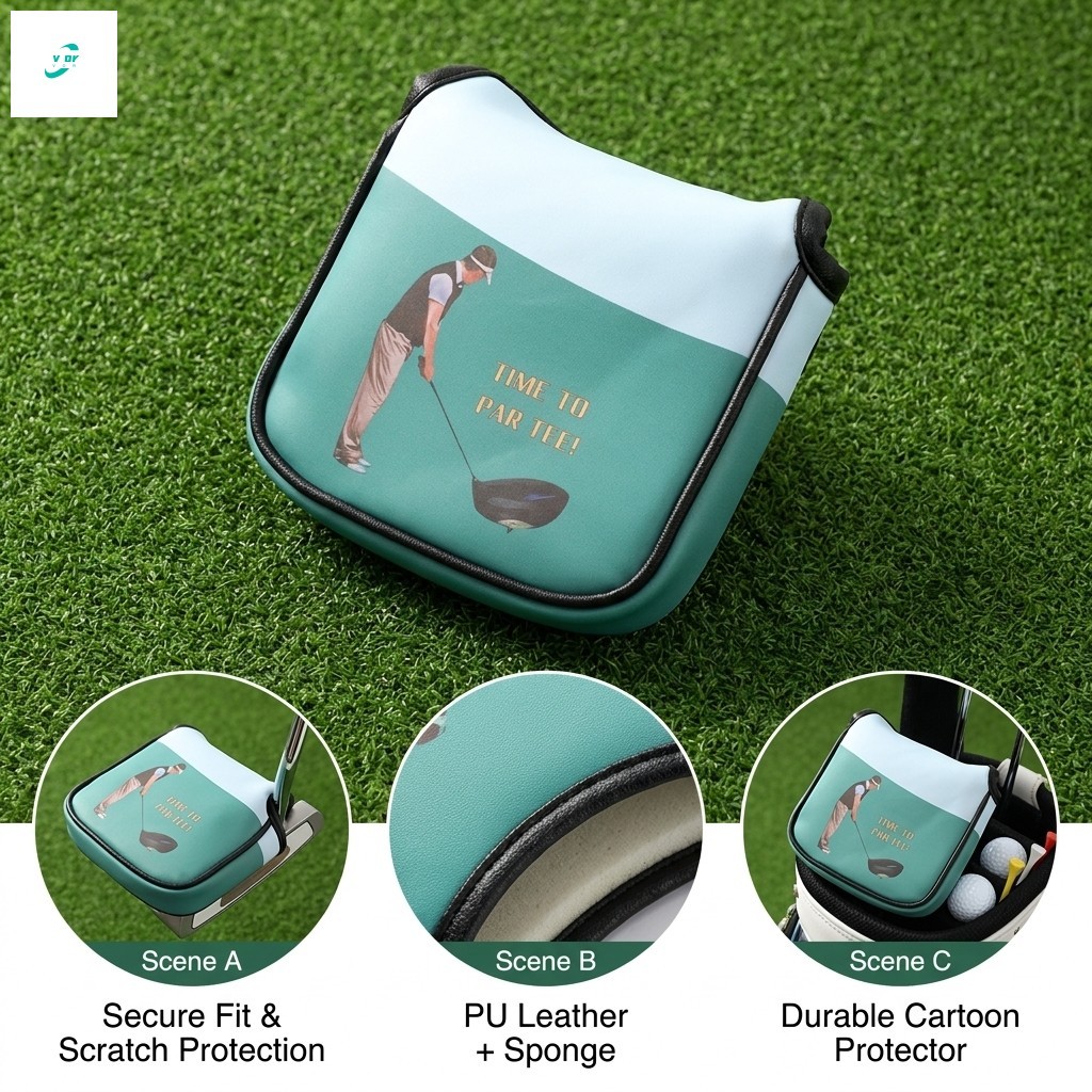 Couro PU Cartoon Golf Putter Headcover Design Quadrado Protetor De Clube Durável