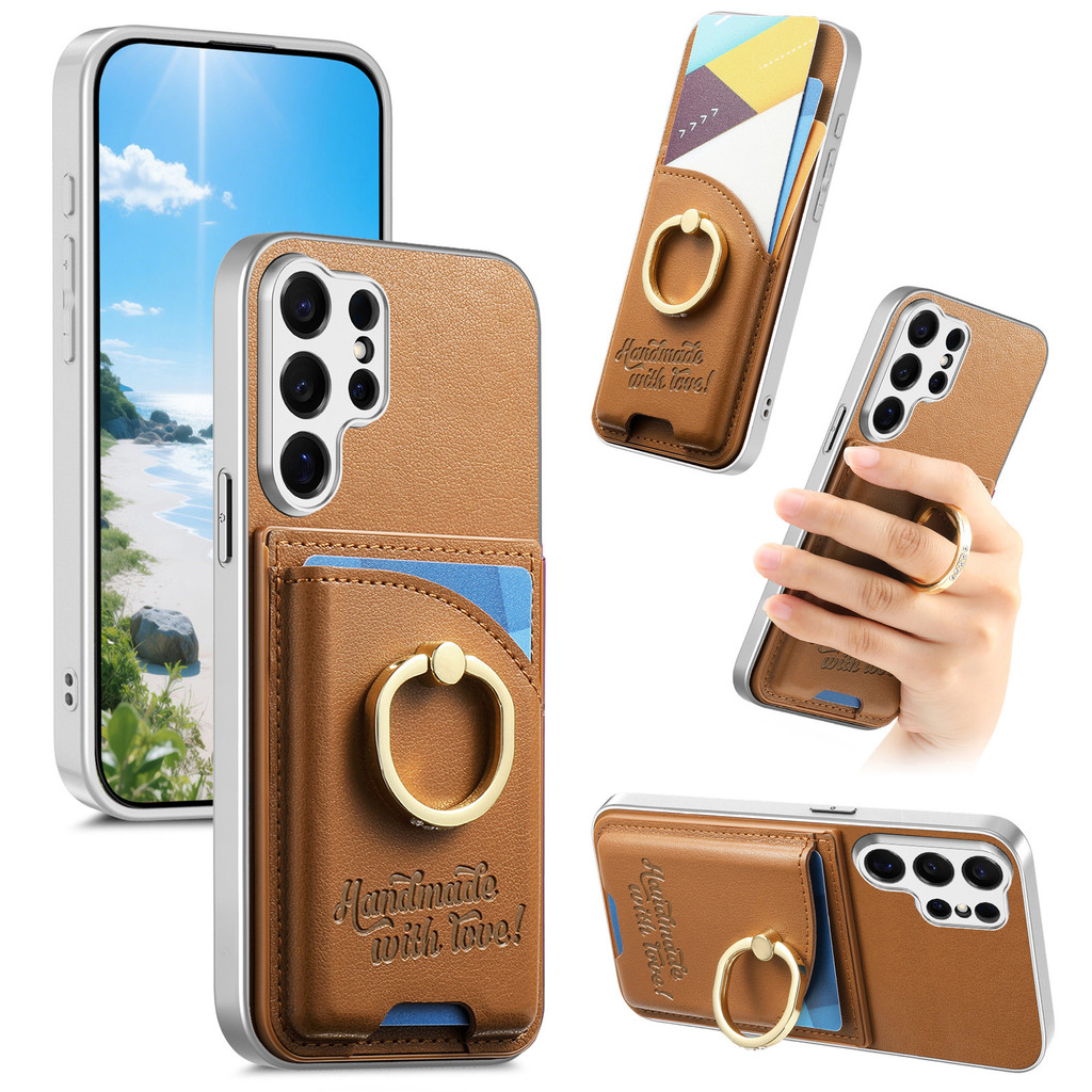 Luxo Anel Titular Cartões Solt Caso De Couro Para Samsung S26 Ultra S25 S24 Plus A18 A07 A17 A37 A57 A16 A26 A06 Capa À 