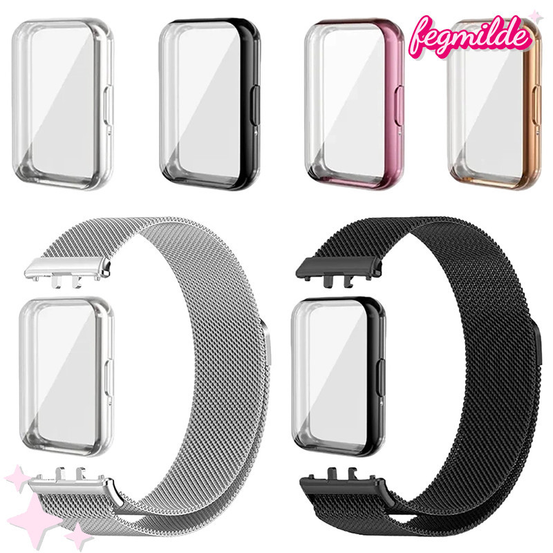 Pulseira De Milanesa Metal Aço Magnético Capinha TPU Acessórios Capa Para Relógio Smartwatch Samsung Galaxy Fit 3
