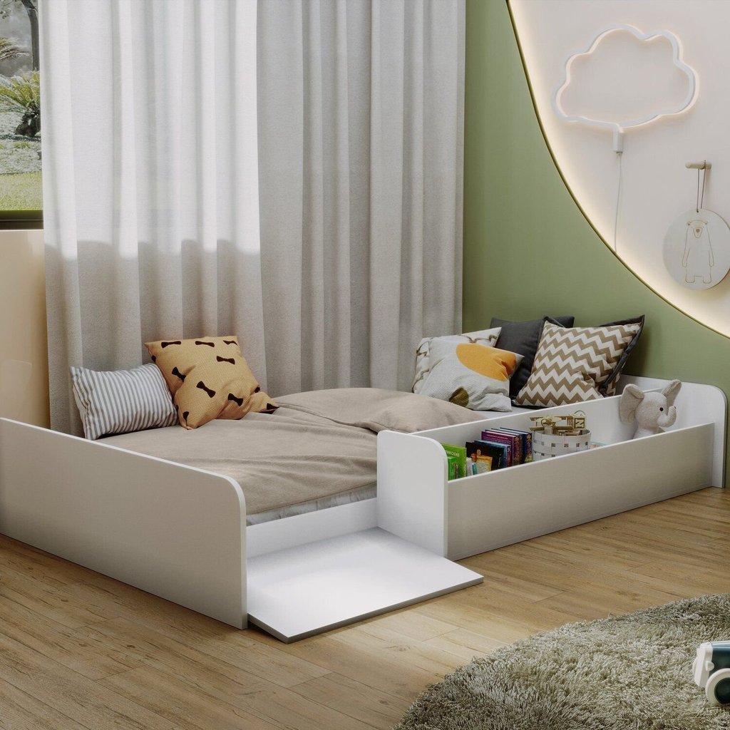Cama Montessoriana Infantil com Nicho e Rampa CA030 Branco Yescasa Branco