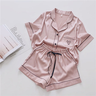 Pijama Feminino de Verão de Manga Curta, Seda Gelada Fina, Caimento Solto, Tamanhos Grandes, Conjunto de Duas Peças Fofo