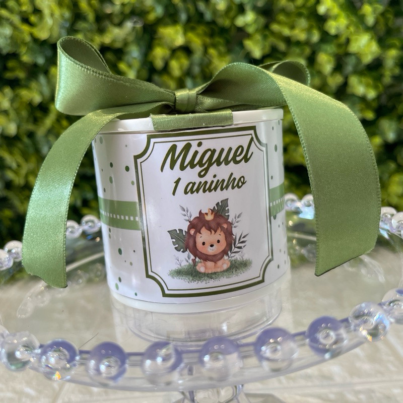 Kit Tubo Lata Personalizada Safari Baby Leãozinho Lembrancinha Festa Aniversário Infantil Safari 5x6