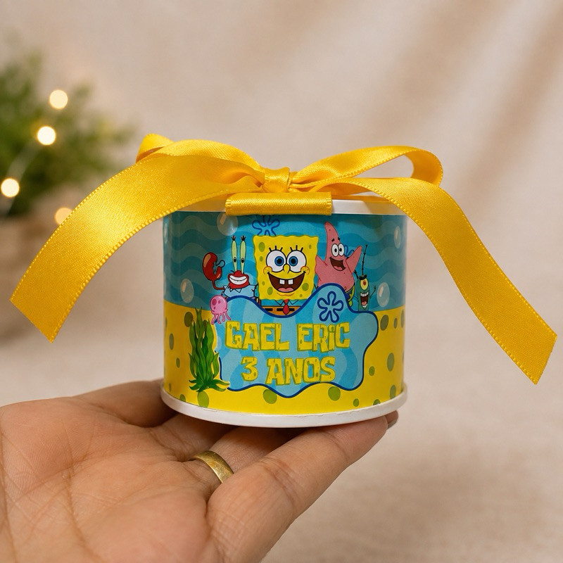 Kit Tubo Lata Personalizada Lembrancinha Festa Bob Esponja Festa Infantil Lembrancinha 5x6