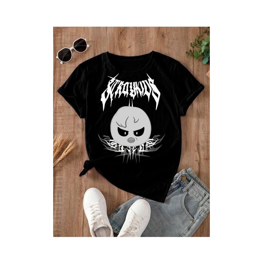 Camiseta Masculina Feminina Oversized Estampa Stray Kids Evil Skzoo BbokAri, Camiseta Streetwear K‑pop Estampa Gráfic