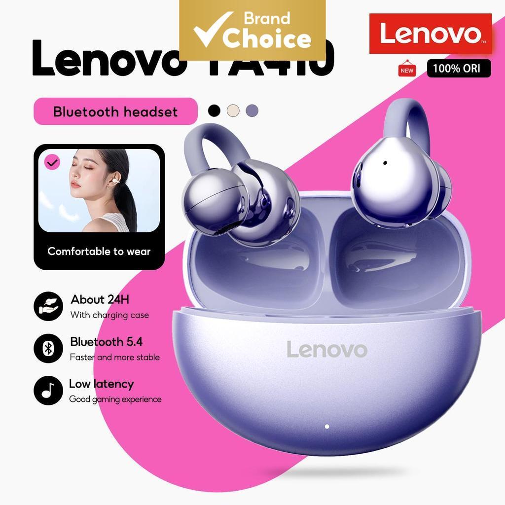  Fones de Ouvido Lenovo TA410 TWS, Modelo Clip de Orelha, Controle por Toque, Bateria de Longa Duração, Com Microfone,