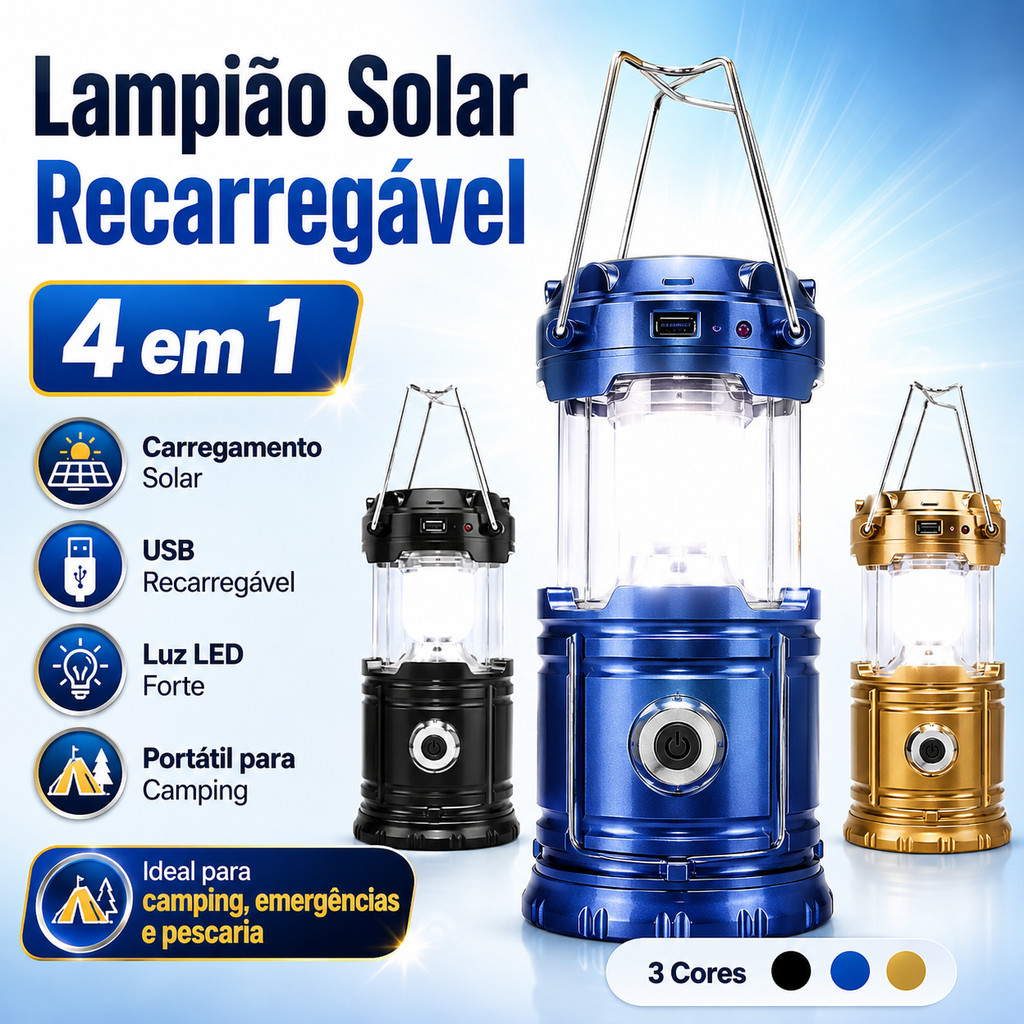 Luminária Lampião Carregador Solar Camping Usb Led Lanterna