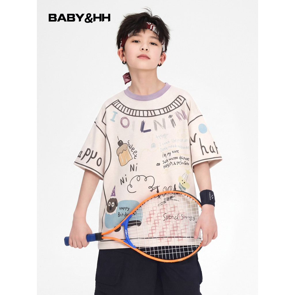 Meninos roupas de verão contraste cor dos desenhos animados Graffiti manga curta camiseta 2026 novo estilo crianças meni