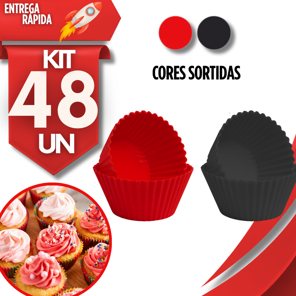 Conjunto Forma Silicone Cupcake Mini Bolo Muffin Pudim Sem Furo Central Cor Sortida Utilidades