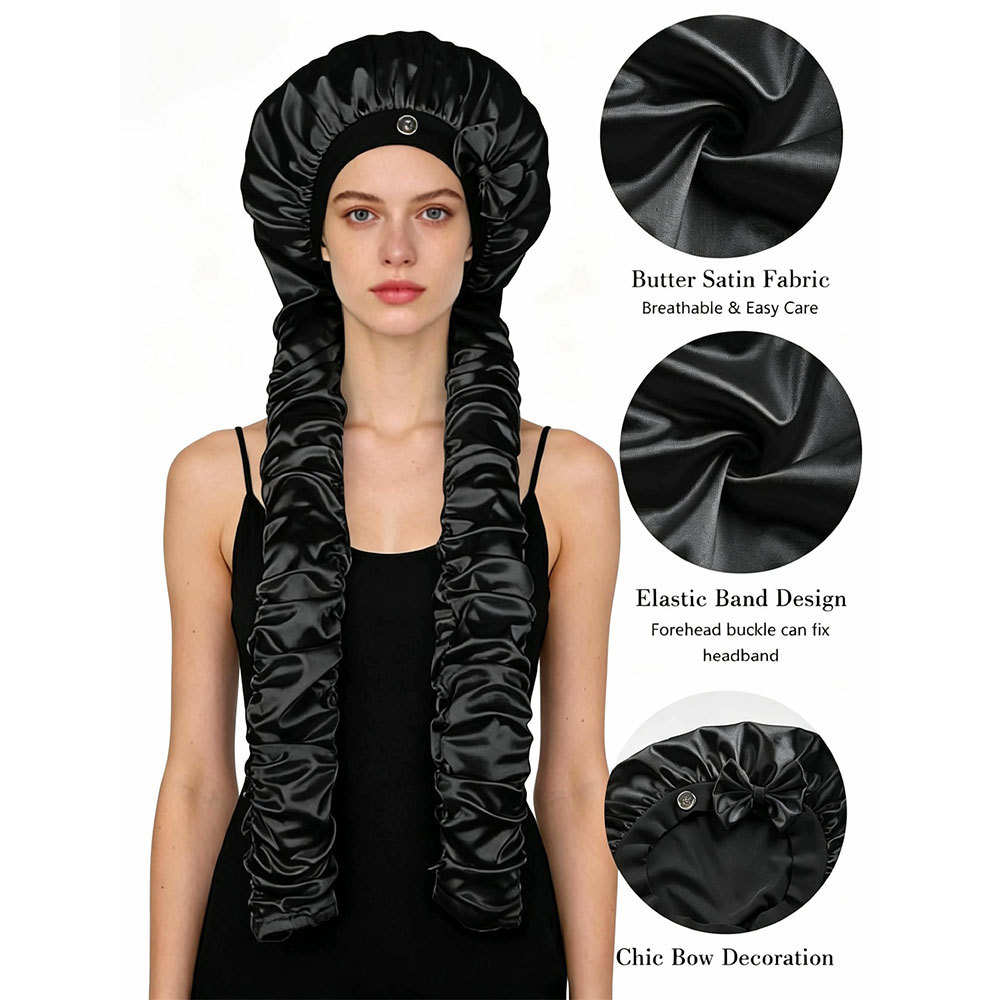 Gorro De Cabelo De Cetim Estendido Com Fivela Ajustável E Design De Laço Touca De Dormir 52 Cm — imagem 2 de 2